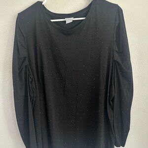 Chico's Elegant Black Long Sleeve Puff Shoulder Studded Blouse Shirt SZ XXL